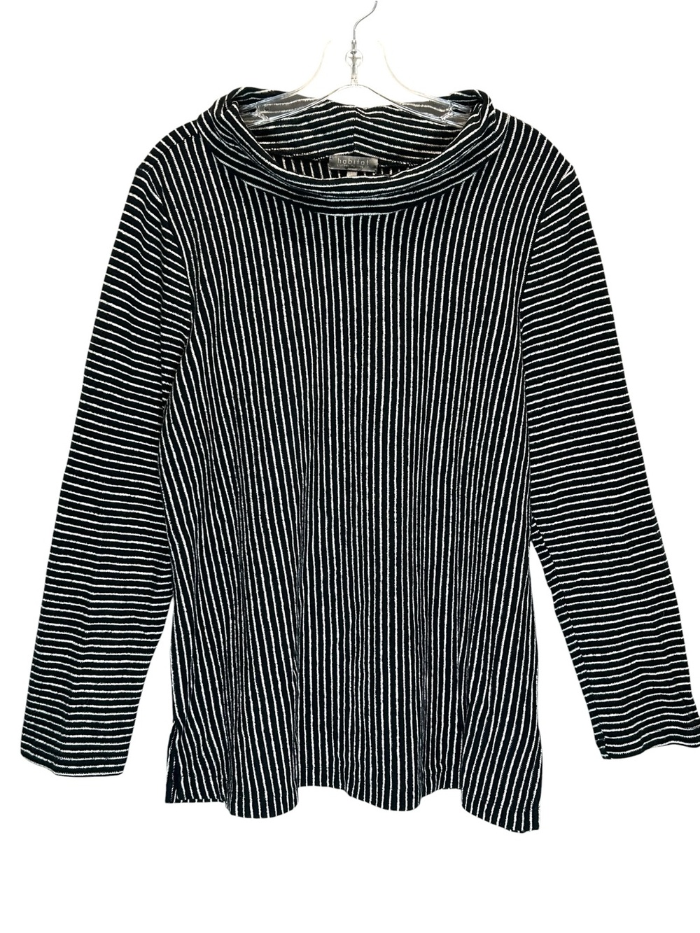 Habitat Black & White Striped Cotton Knit Lagenlook Cowl Neck Tunic Top - Large